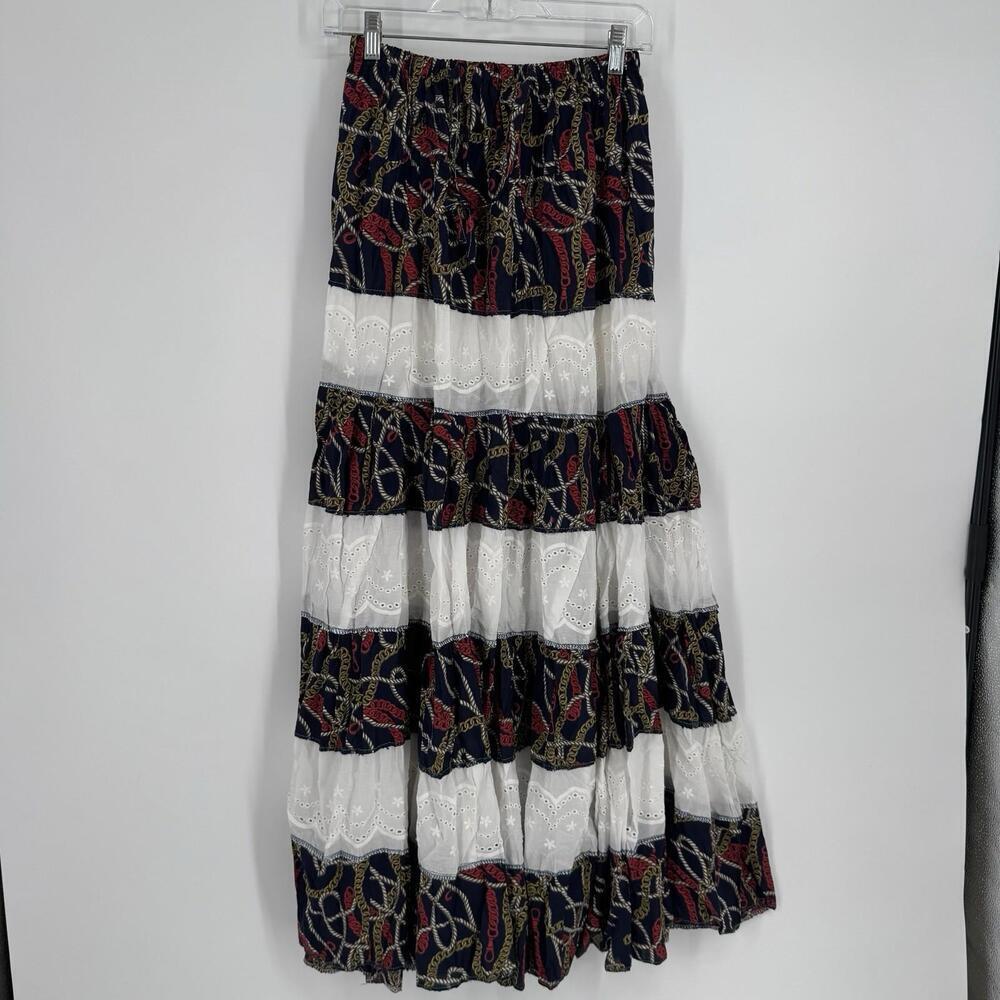 vintage 90s y2k midi skirt xs chains equestrian  lace tiered  cottage festival